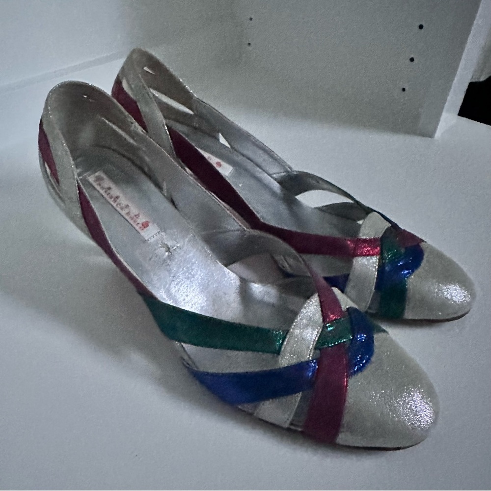 Vintage Constança Basto sparkly low heel women pumps size 9